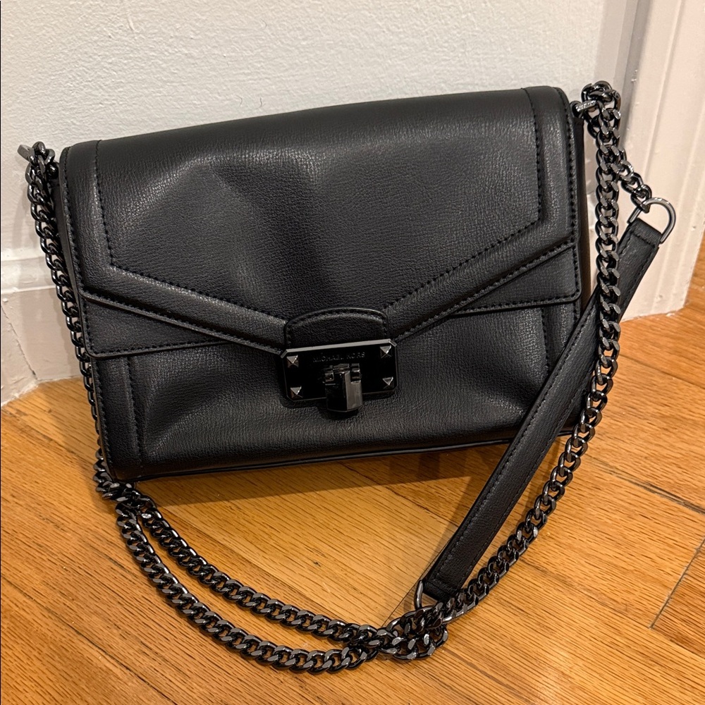 Michael Kors Black Crossbody Bag with Gunmetal Chain Strap